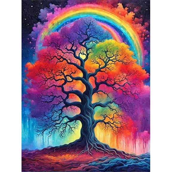 5D DIY Diamond Art Kits for Adults Beginners, Rainbow Tree Diamond Dots Gem Art,Home Wall Decor 11.8x15.8inches.