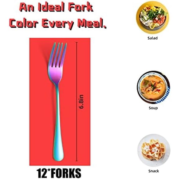 Rainbow Fork Set Of 12 Pieces, Iridescent Silverware Salad Forks, Stainless Steel Cutlery,  Kitchen Utensils, New Appartment Essential Tableware