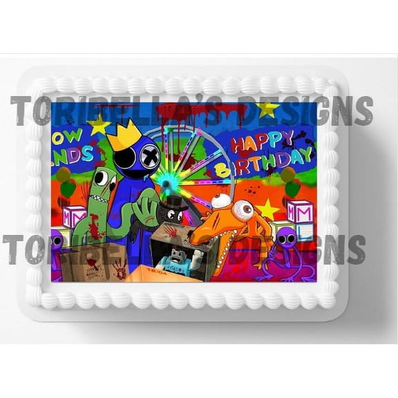 Rainbow Friends Birthday Edible Image Cake Topper, by ToriBellas Designs