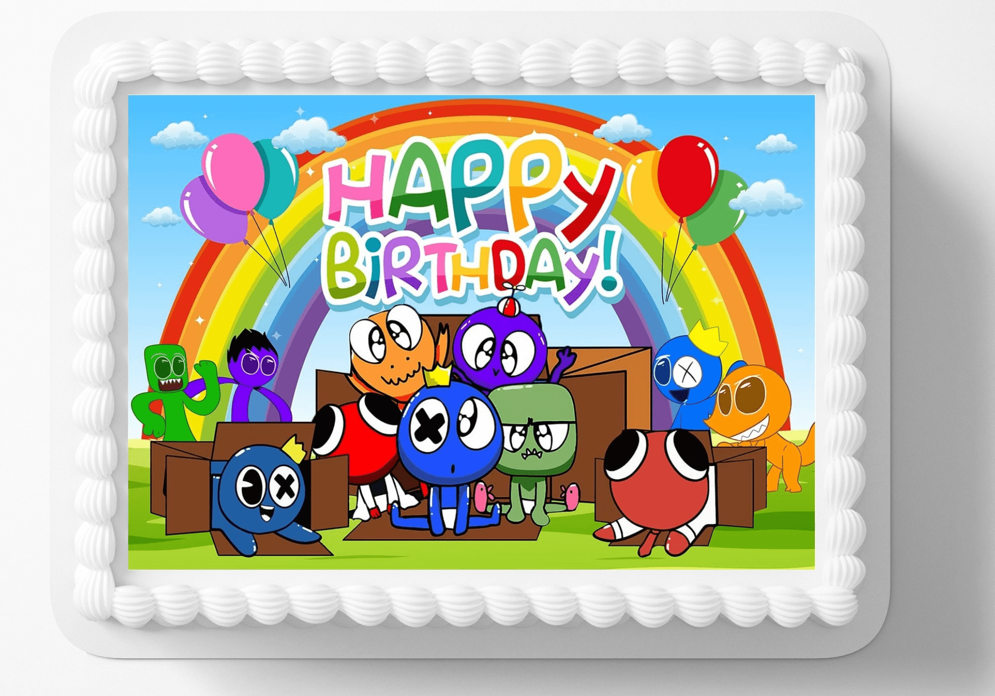 7.5 Inch Rainbow Friends Roblox Cake Topper - Round Edible Birthday Cake  Decorations, Happy Birthday Cake 