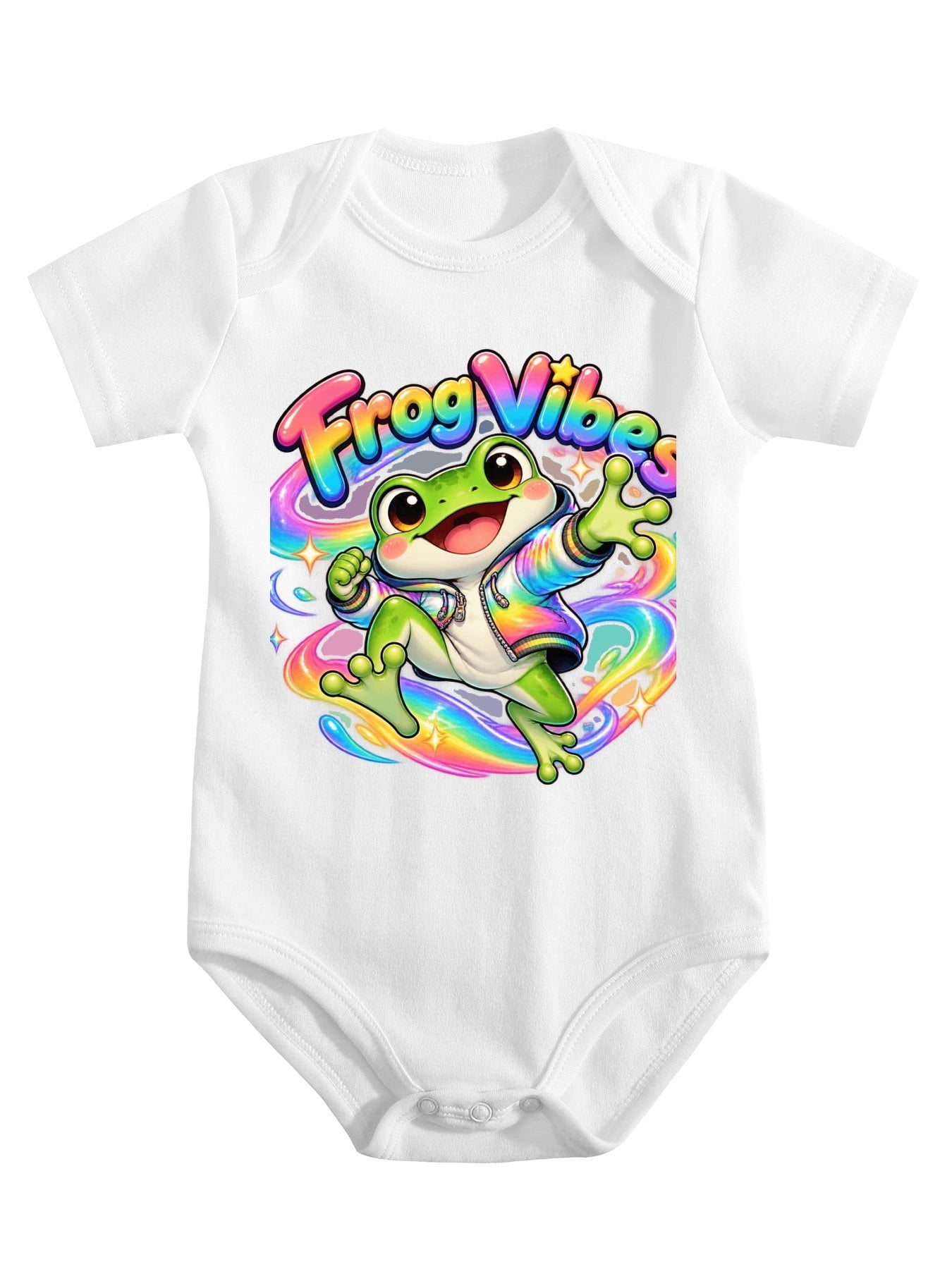 Rainbow Frog Energy Wave Baby Bodysuit, 100% Cotton Short Sleeve Snap ...
