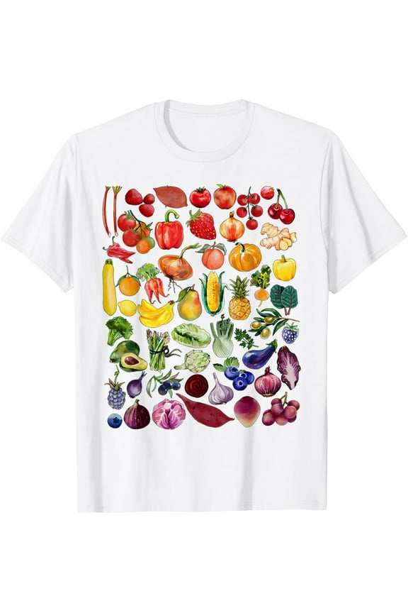 Rainbow Fruit And Vegetable Vegans Gardeners Vegetarian Day T-ShirtMen's and women's pure cotton short-sleeved shirts