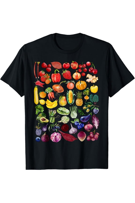 Rainbow Fruit and Vegetable Vegans Gardeners Vegetarian Day T-Shirt