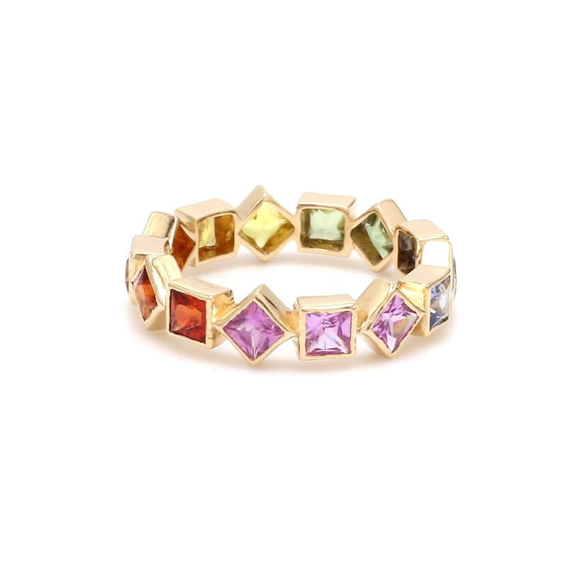 Rainbow Full Eternity Band, Solid 14K Gold, Multi Color Ring, Natural ...