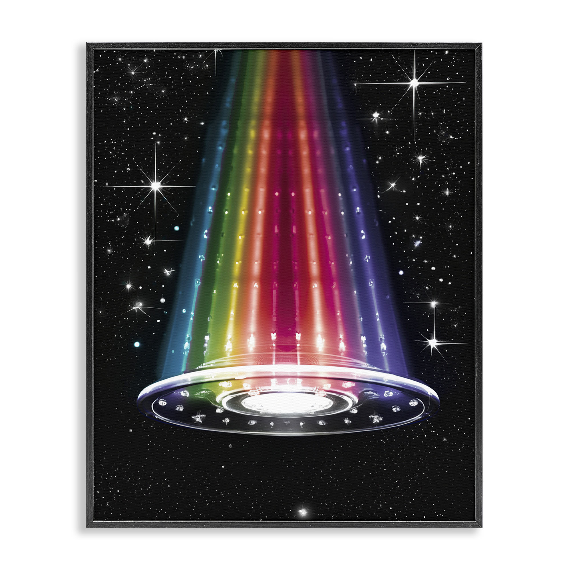 Rainbow Galaxy UFO Black Framed Giclee Art, design by Sasha