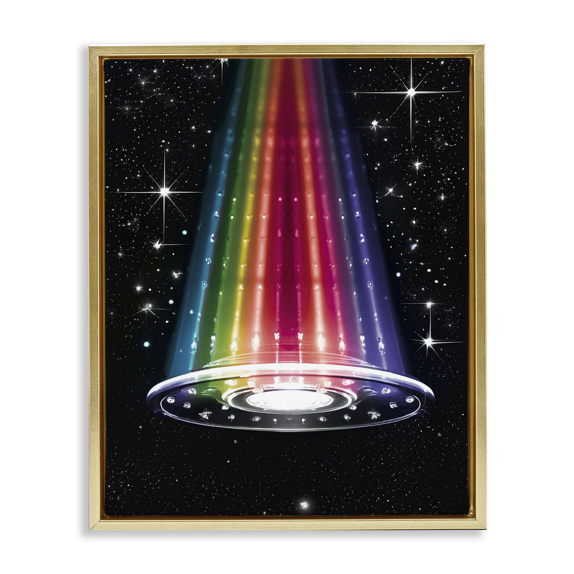 Rainbow Galaxy UFO Gold Framed Floater Canvas Wall Art, design by Sasha