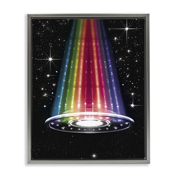 Rainbow Galaxy UFO Gray Framed Floater Canvas Wall Art, design by Sasha