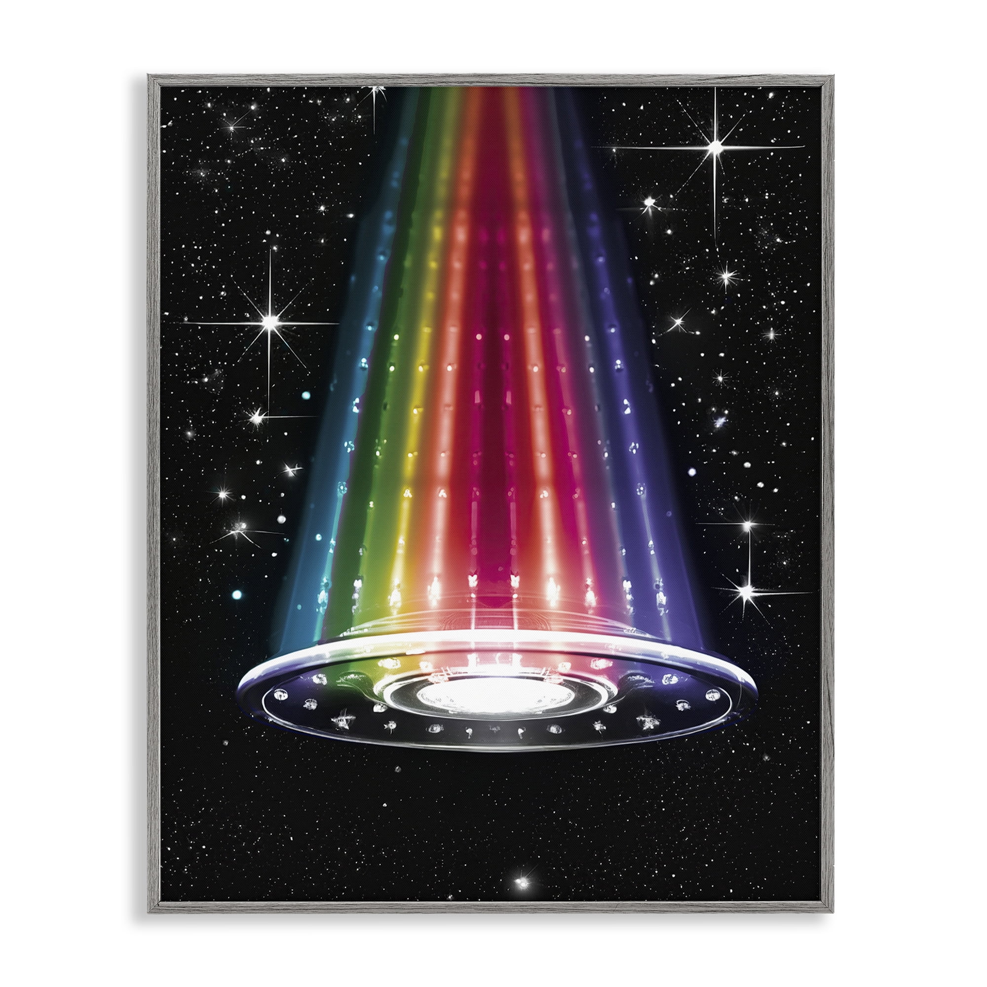 Rainbow Galaxy UFO Gray Framed Giclee Art, design by Sasha