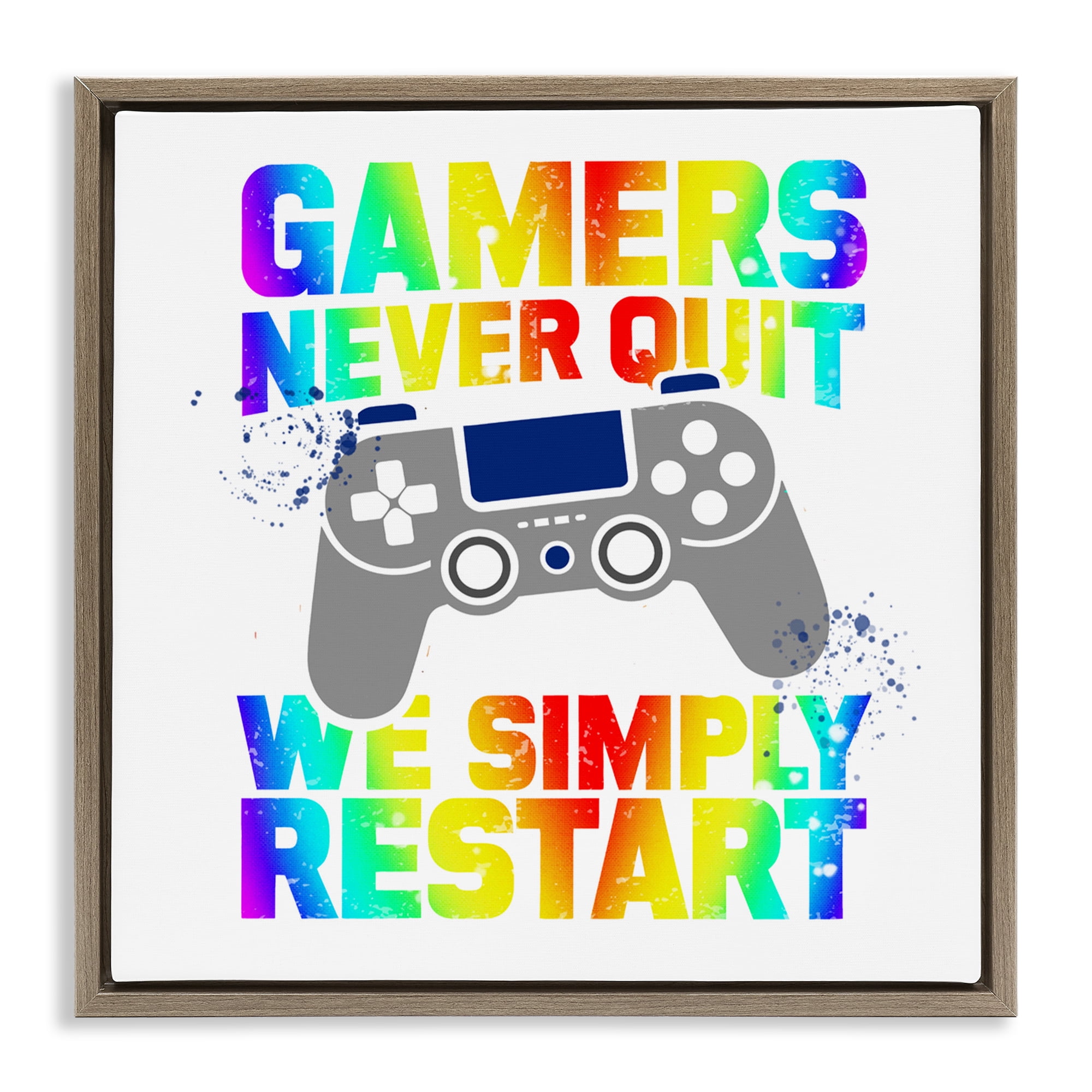 Rainbow Gamers Never Quit Brown Framed Floater Canvas Wall Art, design by Kim Allen
