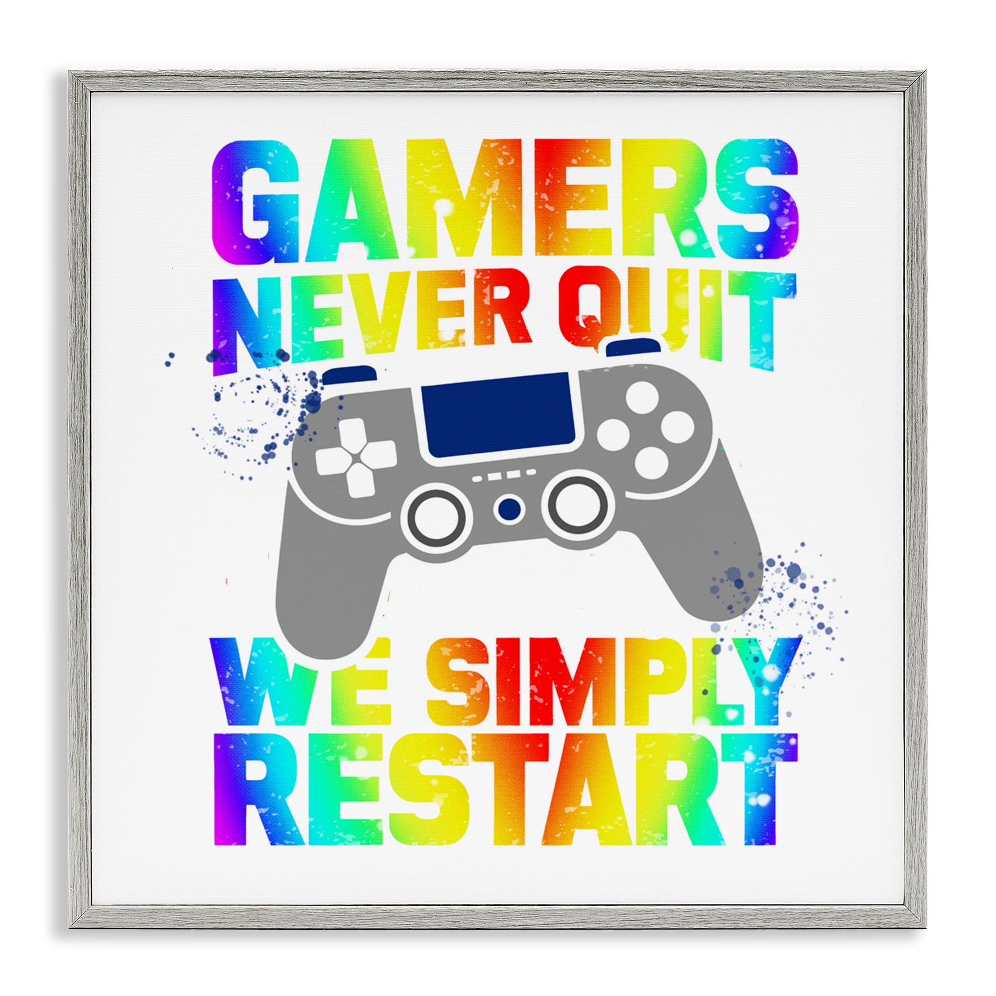 Rainbow Gamers Never Quit Gray Framed Giclee Art, design by Kim Allen