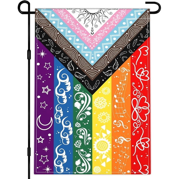Rainbow Garden Flag 12x18 Inch Outdoor Progress Design 3-Ply Polyester Double Sided Pride Flag for House Yard and Garden Decor