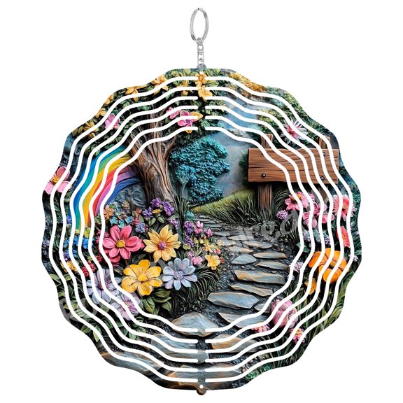 Rainbow Garden Wind Spinner Metal Outdoor Decor Fantasy Vibrant Multi-color