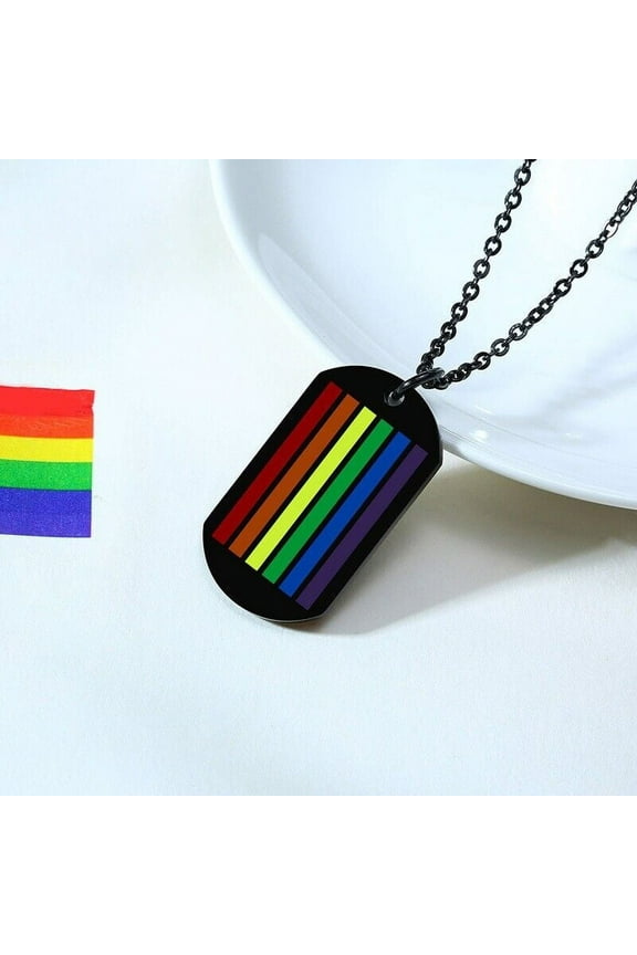 Rainbow Gay Lesbian LGBT Pride Black Silver Stainless Steel Titanium Necklace For Unisex Couple Accessories