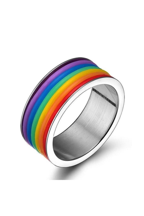Rainbow Gay Lesbian LGBT Pride Stainless Steel Unisex Ring Fashion Jewelry
