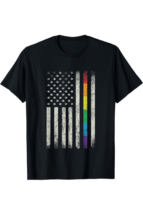 Rainbow Gay Pride American Flag LGBT Gay transgender pride T-Shirt