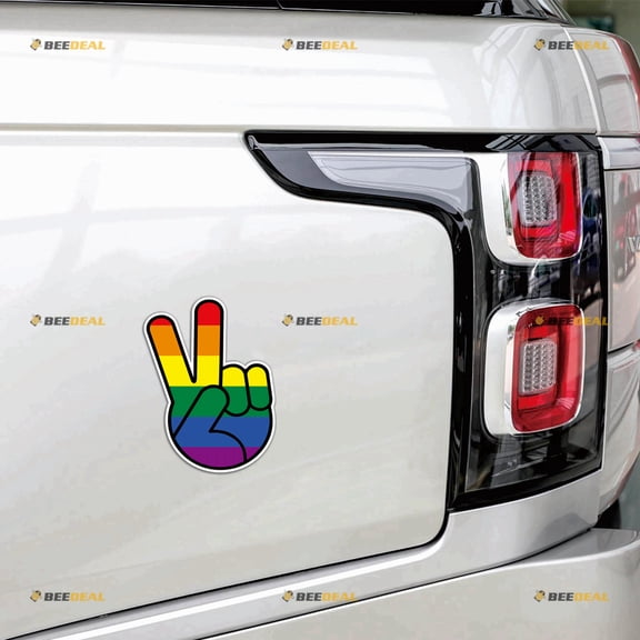 Rainbow Gay Pride Peace Sign Hand Car Magnet Magnetic Sticker Decal - 2 Pack Reflective 4" - for Truck Door Fridge Reusable Waterproof