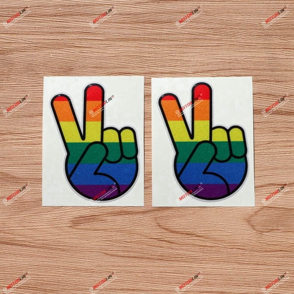 Rainbow Gay Pride Peace Sign Hand Decal Vinyl Sticker - 2 Pack Reflective, 3 Inches - for Car Boat Laptop