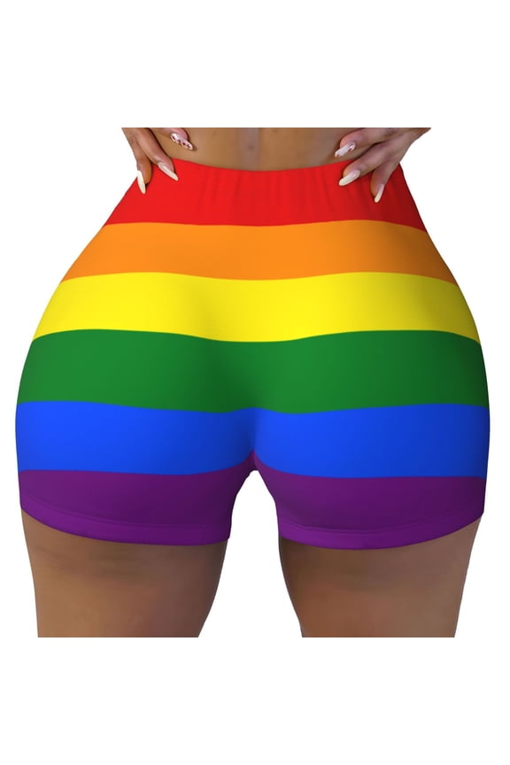 Rainbow Gay Proud Flag Workout Shorts For Women Scrunch Butt Lifting Yoga Gym Seamless Booty Biker Shorts Large