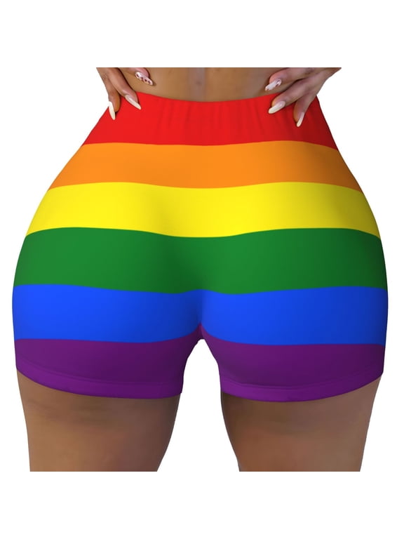 Rainbow Gay Proud Flag Workout Shorts For Women Scrunch Butt Lifting Yoga Gym Seamless Booty Biker Shorts Medium