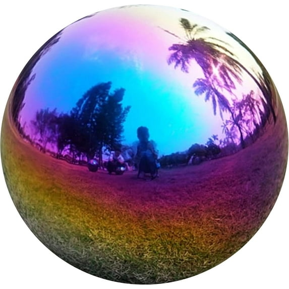 Rainbow Gazing Globe Mirror Ball: Polished Stainless Steel Gazing Ball 10 Inch, Garden Gazing Balls Outdoor, Polished Reflective Smooth Hollow Garden Globe for Outdoor & Indoor Decor (7inch)