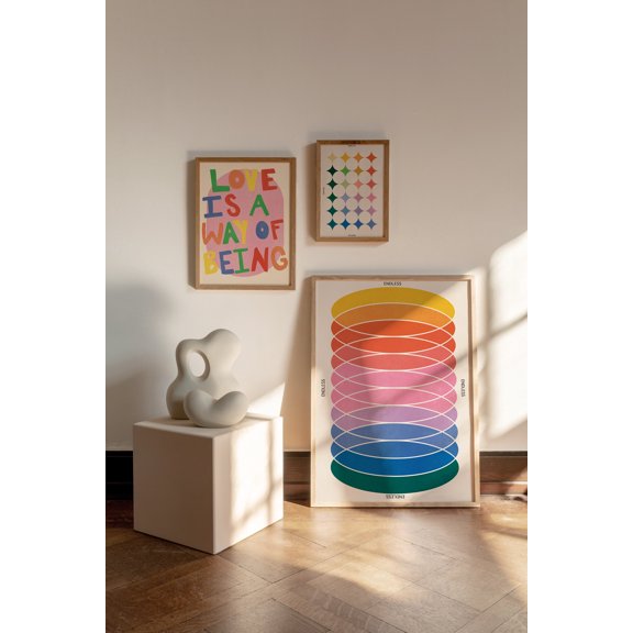 Rainbow Geometric Endless Poster, Retro 70s Psychedelic Wall Art Print