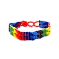 thumbnail image 1 of Rainbow Geometric Pattern Guatemalan Czech Glass Seed Beaded Thin Strap Bracelet - Womens Fashion Handmade Jewelry Boho Accessories, 1 of 2