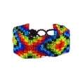 thumbnail image 1 of Rainbow Geometric Pattern Guatemalan Czech Glass Seed Beaded Wide Strap Bracelet - Womens Fashion Handmade Jewelry Boho Accessories, 1 of 2