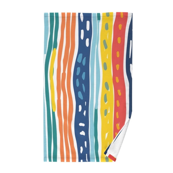 Rainbow Geometric Stripes Hand Drawn Cotton Face Towel Soft Hand Towel Absorbent Bathroom Towel for Kitchen Hotel