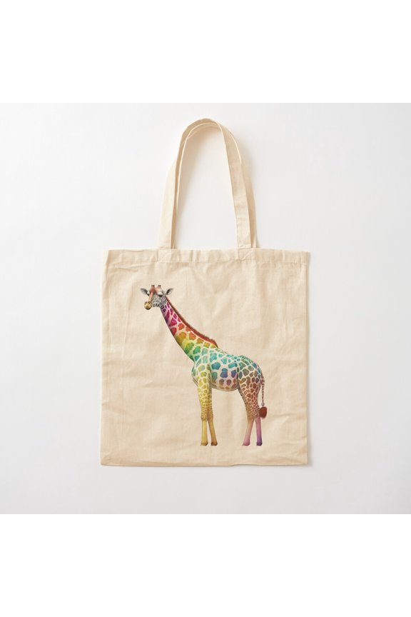 Rainbow Giraffe Canvas Tote Bags, Reusable Shopping Bag