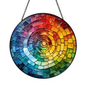 Rainbow Glass Suncatcher Window Hanging, Spiral Mosaic Art Design, Colorful Abstract Window Ornament for Bright Home Light Display
