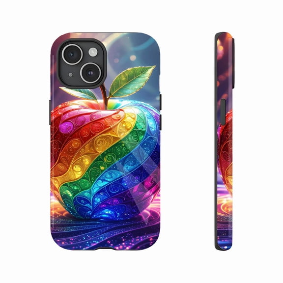 Rainbow Glitter Apple Design Phone Case for Fashion Lovers & Trendsetters Shiny Sparkle Surface Durable Protection Compatible with iPhone 11/12/13/14/15/16 (Pro Max/Plus) Perfect Gift