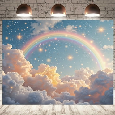 Rainbow Glitter Cloud Backdrop Glitter Star Photography Background Girls Princess Birthday Party Decorations Banner Kids Portraits Photo Studio Props