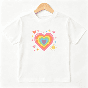 Rainbow Glitter Heart Girls Graphic Tee, Cute Sun Diamond 100% Cotton Kids Short Sleeve T-Shirt 4-13Y