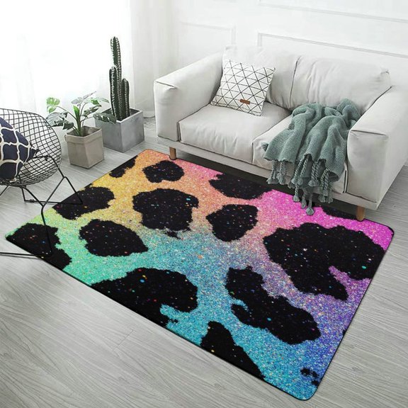 Rainbow Glitter Leopard Print Area Rugs Soft Carpet Suitable for Living Room Kitchen Bedroom Laundry Room Home Decorations 47x71inch