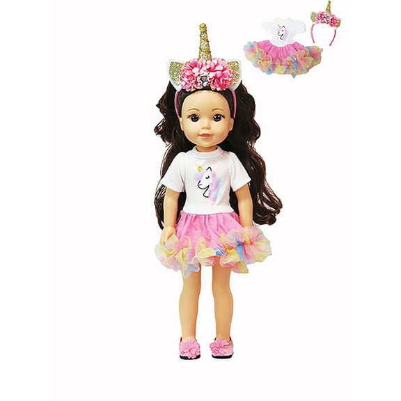 Rainbow Glitter Unicorn Dress & Headband for 14-Inch Dolls | Dolls Clothes