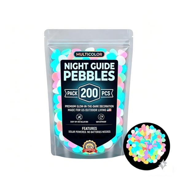 Rainbow Glow-in-the-Dark Garden Stones – Luminous Pebbles & Stepping Rocks for Outdoor Landscaping, Fish Tank Aquarium Decor (RL Multi 200 PCS)