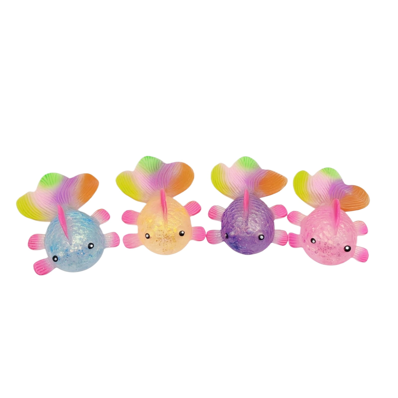 Rainbow Goldfish Squeeze Toys 4 Pack, Glitter Fish Sensory Fidget Toys for Office Desk Relaxation and Portable Daily Stress Relief