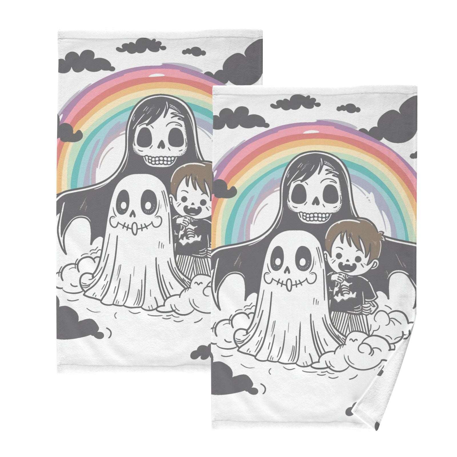 Rainbow Gost Hand Towels Cotton Bath Towels Large Face Towels Absorbent for Bathroom 2 Packs