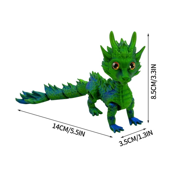 Rainbow Gradient 3D Printed Dragon Figurine, Flexible Long Haired Dragon Ornament for Sensory Relief and Home Decor