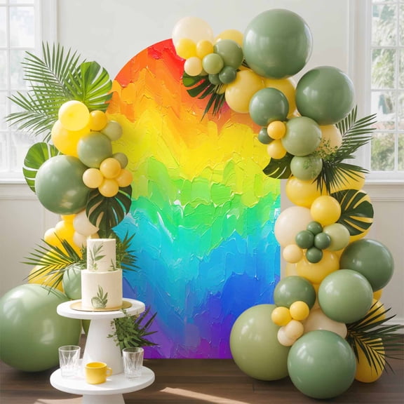 Rainbow Gradient Arch Backdrop Cover, 5FT, Colorful Oil Painting Spandex Arch Covers Double-Sided Backdrop for Wedding Birthday Party Photo Background Decoration