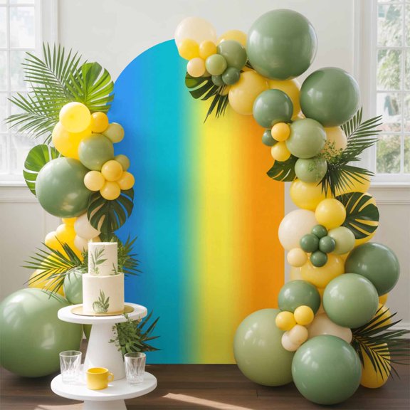 Rainbow Gradient Arch Backdrop Cover, 7.2FT, Abstract Blue Green Yellow Ombre Minimalist Spandex Arch Covers Double-Sided Backdrop for Wedding Birthday Party Photo Background Decoration