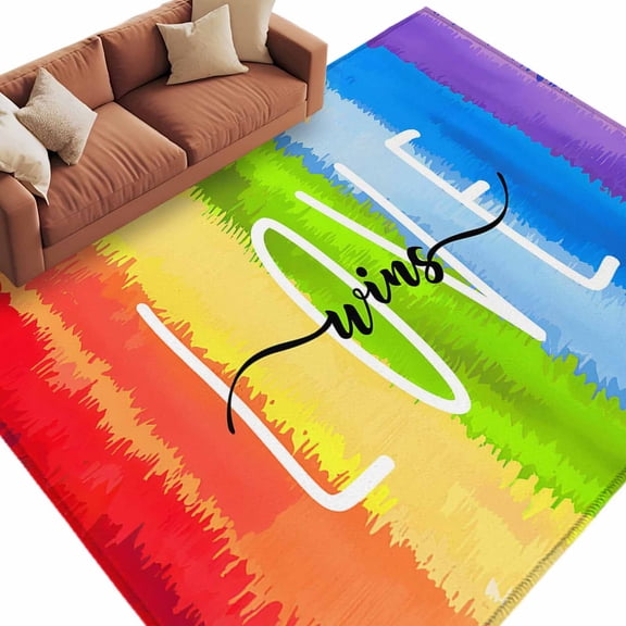 Rainbow Gradient Area Rug 5x7ft Love Wins Colorful Grass Texture Non-Slip Washable Square Rugs Soft Felt Indoor Floor Mat for Bedroom Kitchen Living Room Bathroom