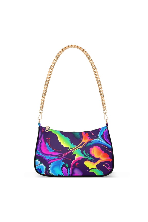 Rainbow Gradient Butterfly Womens Chain Shoulder Bag Tote Handbag Clutch Hobo Purse with Zipper for Travel Casual