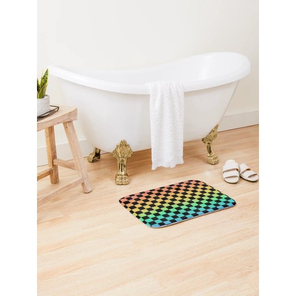Rainbow Gradient Checkerboard Doormat, Colorful Checkered Non-Slip Floor Mat for Entryway
