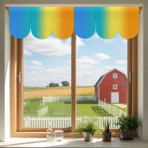 Rainbow Gradient Door Banner Abstract Blue Green Yellow Ombre Minimalist Small Scalloped Hanging Banner for Door, Hanging Flag Backdrop Decoration for Wall Window Party 3pcs, 8 x 12 Inch