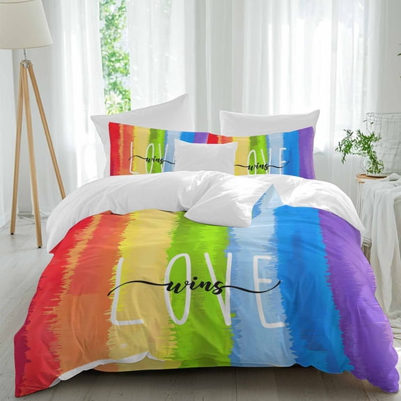 Rainbow Gradient Duvet Cover Set King Size, Love Wins Colorful Grass Texture 4 Piece Soft Microfiber Bedding Set with Zipper Closure, 1 Comforter Cover, 1 Flat Sheet, 2 Pillowcases