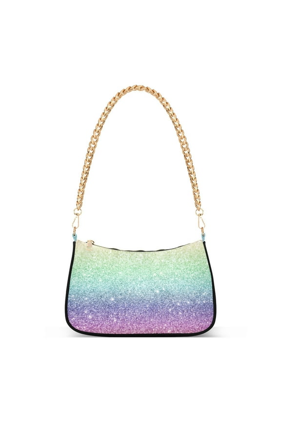 Rainbow Gradient Flash Womens Chain Shoulder Bag Tote Handbag Clutch Hobo Purse with Zipper for Travel Casual