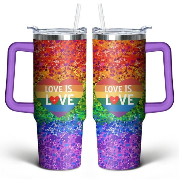 Rainbow Gradient Heart 30 Oz Tumbler with Handle Lid and Straw, Stainless Steel Double Walled Vacuum Insulated Cup, Cute Anniversary Wedding Birthday Gifts Tumbler for Women Men Friends Outdoor Indoor