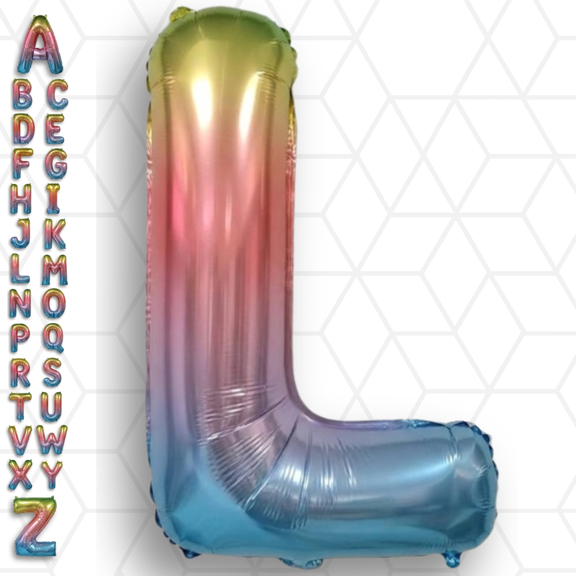 Rainbow Gradient Letter Balloons L 16 inch - Metallic Mylar Foil ...