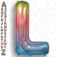February Birthdat Lettering Rainbow Gradient Letter Balloons L 16 inch - Metallic Mylar Foil ...